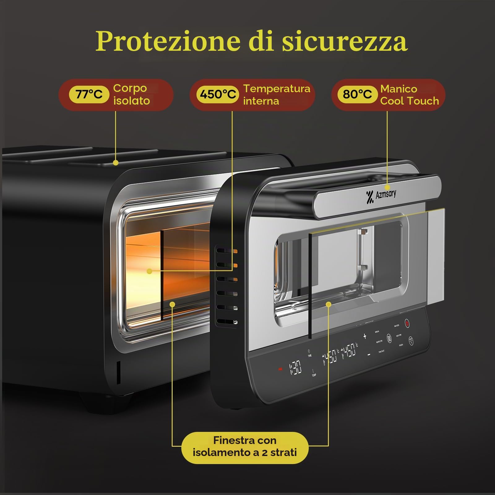 Forno per pizza elettrico - 6 programmi, 1700 W, temperatura massima 450 °C, ideale per pizze da 32 cm - 5 in 1: pizza, grill, mantenimento caldo, cottura e pasticceria