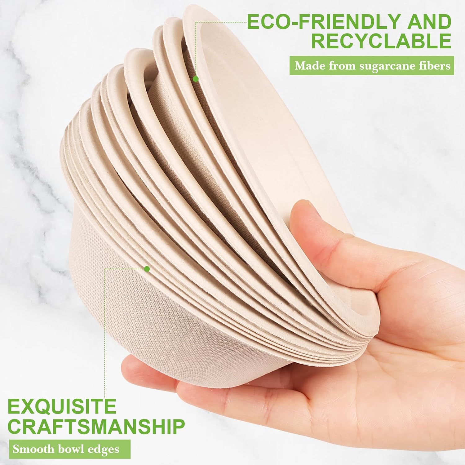 150 Pack Paper Bowls Disposable 12 OZ - Heavy-Duty 100% Compostable Eco-Friendly Biodegradable Soup Bowls, Heat Resistant Bagasse Bowls with Box, Suitable for Salad, Dessert, Milk, Cereals