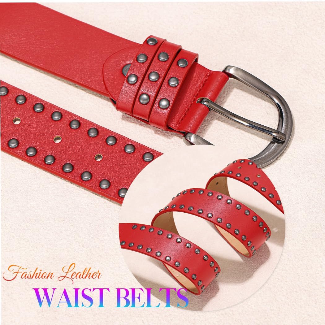 BODIY Rivet Leather Belt Black Vintage Waist Belts Y2K Wide Belts Western Studded Belt for Women