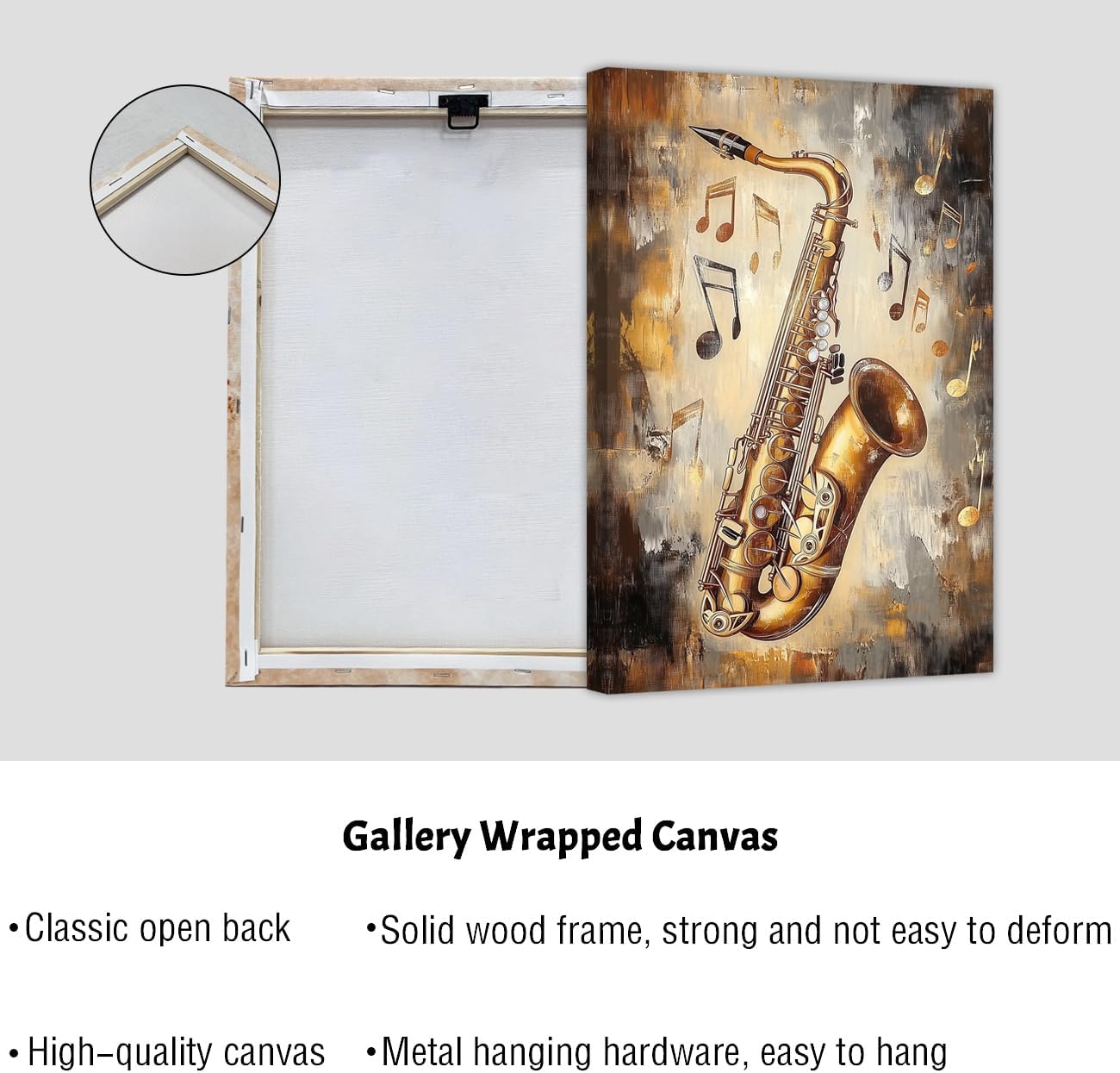 AWPANERAR サクソフォン キャンバス ウォールアート レトロ ブラックとゴールド サックス ピクチャープリント 音楽テーマ
