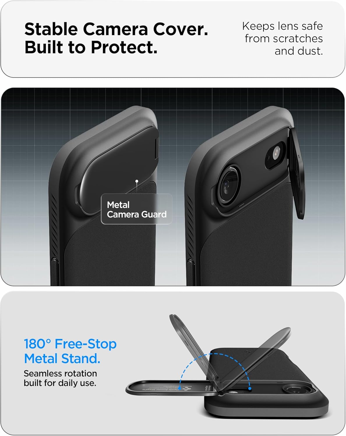 Spigen for iPhone Air Case, Optik Armor MagFit [TPU Covered Camera Control] [Camera Cover/Kickstand] [Compatible with MagSafe] - Black