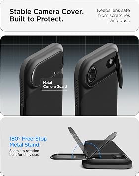Spigen iPhone Air ile Uyumlu MagSafe Kılıf Optik Armor Mag Fit Metal Stand özellikli Kamera Korumalı Siyah Kapak - ACS09930 (Spigen TR Garantili)