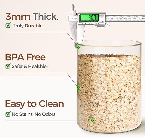 Miniatura 4 de ComSaf Contenedores de vidrio para almacenamiento de alimentos, recipientes de vidrio de 111 oz47 onzas para harina y azúcar con tapas herméticas,