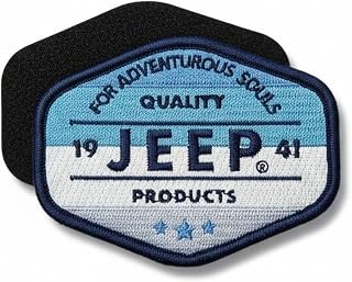 Jeep Quality Products for Adventurous Souls 1941 Patch - Blue | 4" x 3" Stitch Hook and Loop Patches for Clothes, Backpacks, Hats, Jackets, and Jeans