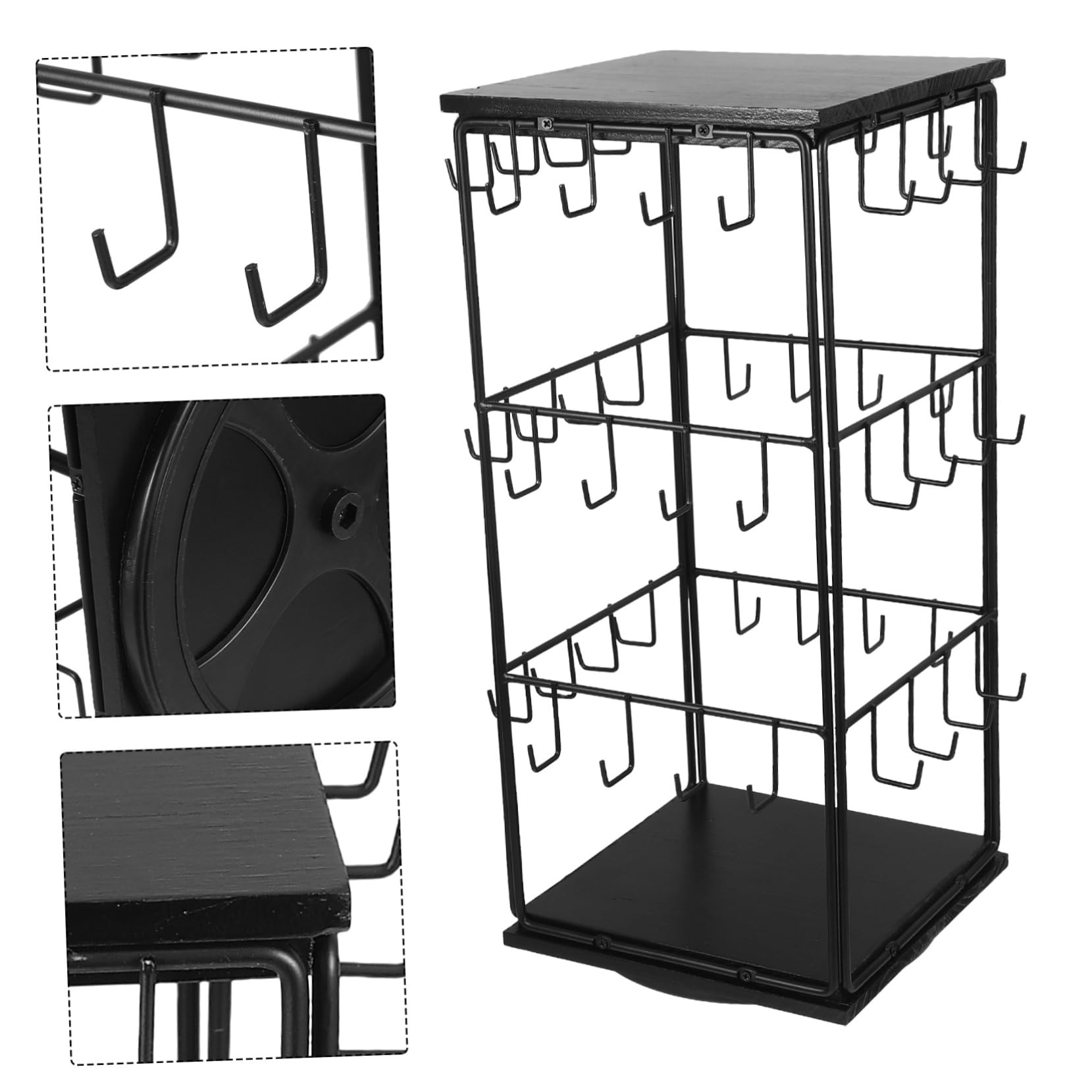 VALICLUD Espositore per Orecchini in Legno Nero 360 Gradi Girevole Design Salvaspazio e Organizer Multifunzionale per Arredamento Casa e Countertop