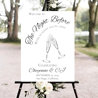 Elegant Whimsical The Night Before Rehearsal Dinner Sign, Handwritten Illustrated Champagne Tower Wedding Foam Board #1