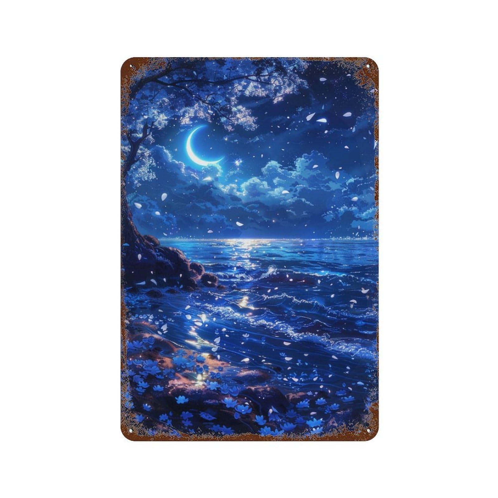 Night Sky with Moon And Stars Retro Metal Sign 11.8"x7.9", Ideal for Cafe, Home Bar And Lounge Decor