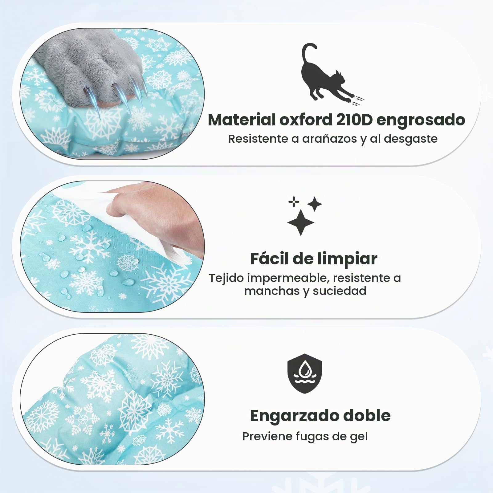 PETTOM - Alfombrilla refrescante de Gel para Perros y Gatos, Ideal para Perros pequeños y Gatos en Verano (Copo de Nieve con Almohada, Diámetro 57cm)