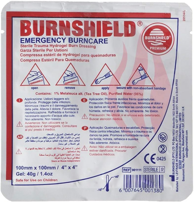 TML BurnShield Emergency Burncare Sterile Gel Dressing 100 mm x 100mm (10x10cm)