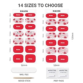 DUKASOU Semi Cured Gel Nail Strips, Red | 28 pcs Gel Nail Strips Work with Any UV Lamp, Salon Quality UV Nails Stickers, Easy to Apply for Home Nails DIY