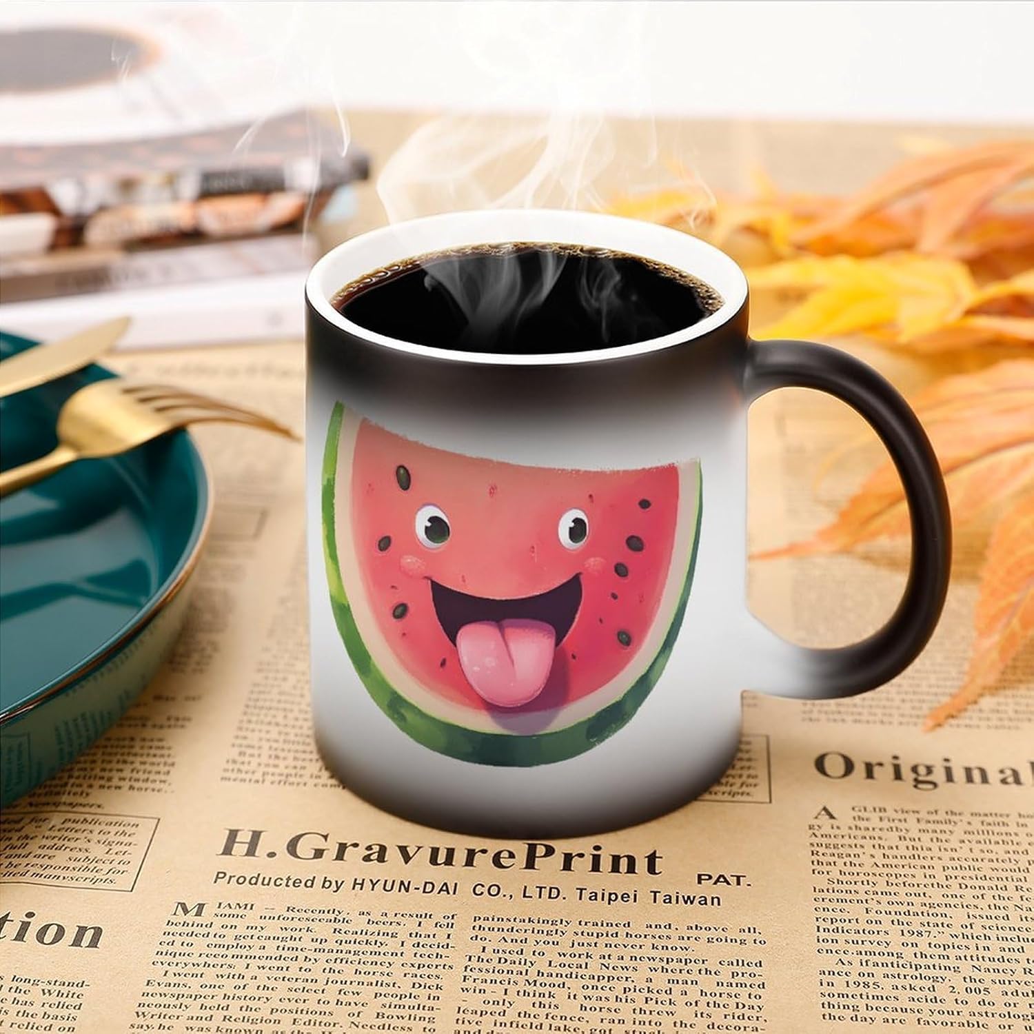 Cartoon Watermelon with Tongue Color Changing Mug Heated Ceramic Cup Heat Sensitive Coffee Mug Fun Gift
