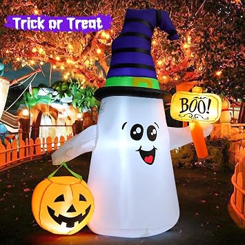 GOOSH 5Ft Halloween Inflatables Outdoor Decorations Skeleton Puppy and 5 FT Halloween Inflatables Ghost Bundle