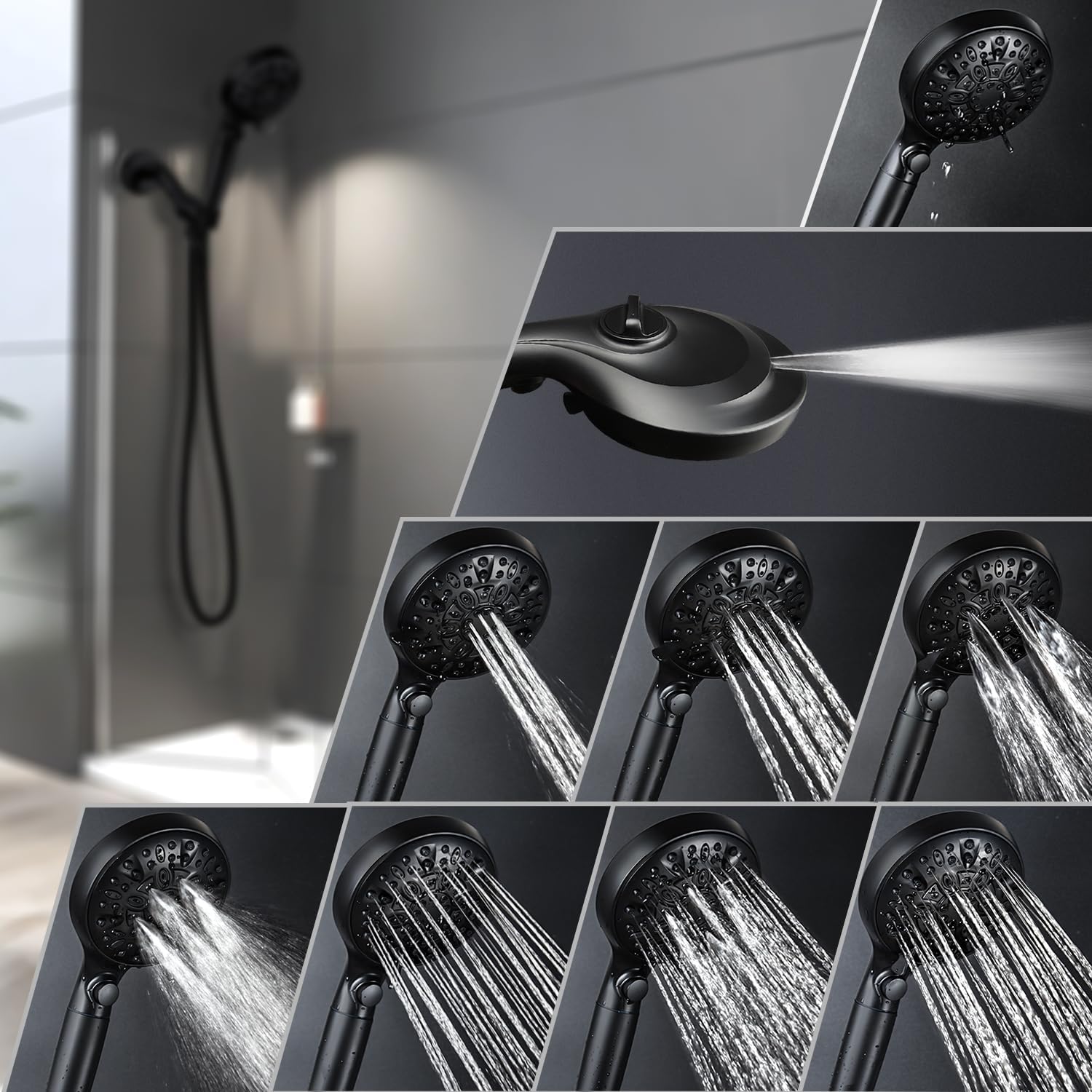 INAVAMZ Filtered Shower Head with Handheld, 9 Spray Modes 2.5GPM High Pressure Showerhead with ON OFF Pause Switch, 15 Stage Water Softener Filter for Hard Water Remove Chlorine and Harmful Substances