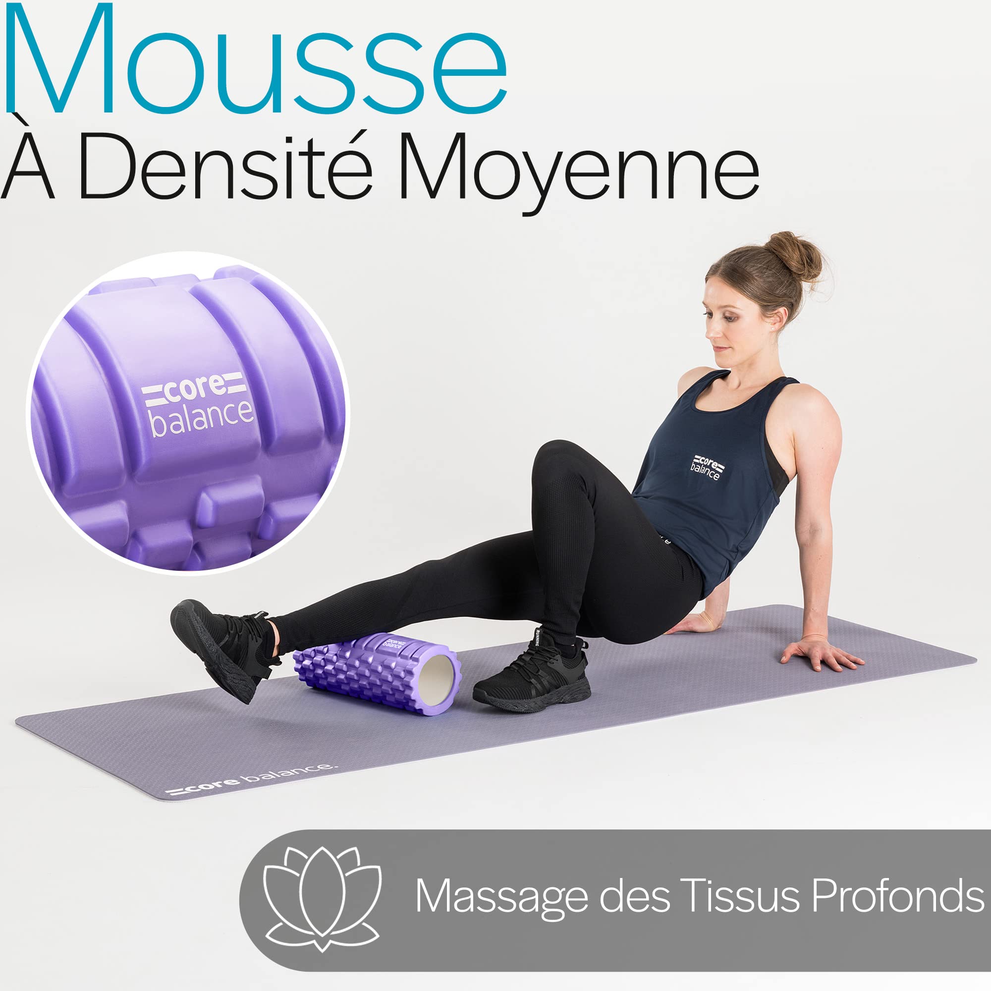 Core Balance Rouleau de Massage à Picots pour Massage Profond des Muscles - Rouleau Massage en Mousse à Quadrillage - Foam Roller de Fitness Idéal pour Point Gâchette