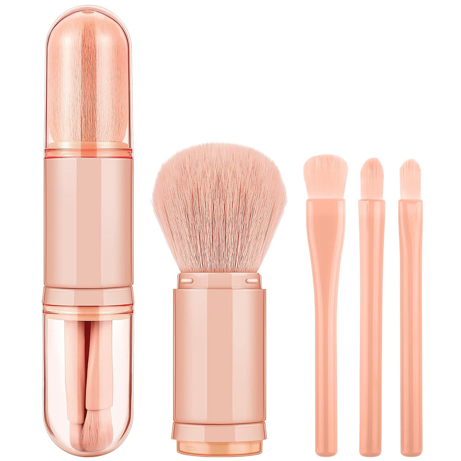 Makeup Brush Set 4 in 1 Retractable Makeup Brush Sets Travel Cosmetic Brushes for Face Powder Blush Eyeshadow Lips Mini Cosmetic Brush Small Apricot