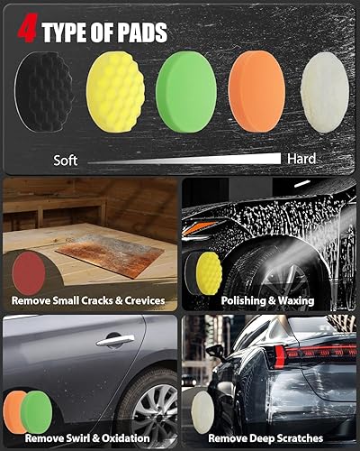 Miniatura 3 de AVID POWER Pulidora de búfer para automóvil, 1200 W, 7 pulgadas6 pulgadas, 6 velocidades variables, 1600-3500 RPM, mango desmontable y mango lateral