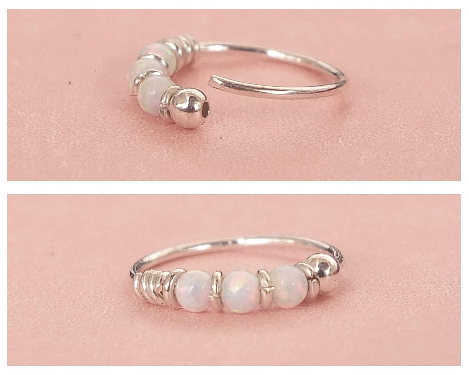 Sterling Silver Single - for ONE ear - 10mm White Opal Hoop Earring for Helix, Cartilage, 2nd Ear Piercing | MiYa Jewelry Handmade Hoops