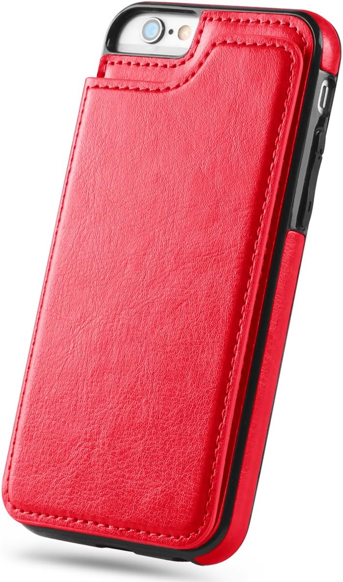 Hoofur iPhone 6s Case, iPhone 6 Case, Slim Fit Premium Leather iPhone 6 Wallet Cases Card Slots Shockproof Folio Flip Protective Shell for Apple iPhone 6/6s (4.7 Inch) (Red)