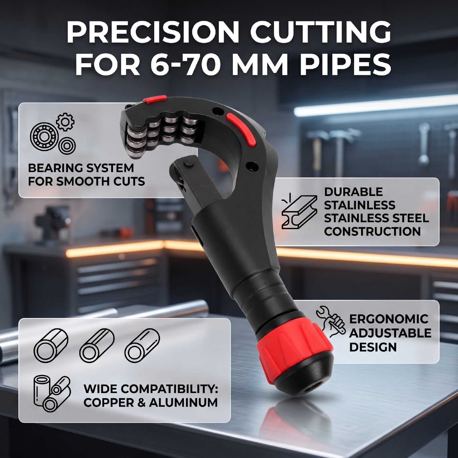 banapoy Coupe-tube Roulement pour Tubes Cuivre Aluminium 6 à 70 Mm