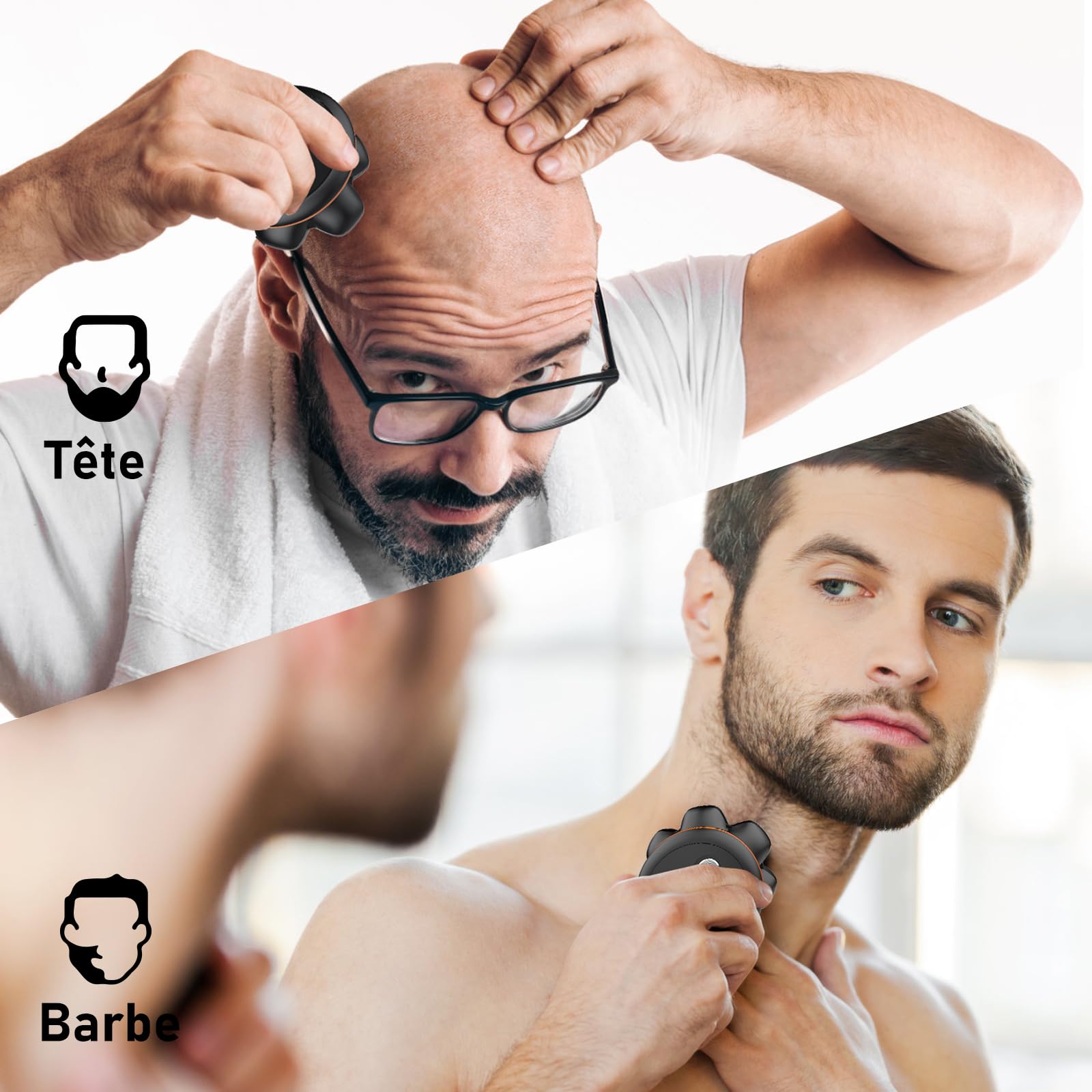 MAXGROOM Rasoir Tête Chauve Homme - Rasoir Électrique Crâne à Têtes Flottantes 7D - Étanche IPX6 & Nettoyage Magnétique - 2 Vitesses - Idée Cadeau Homme (Noir)