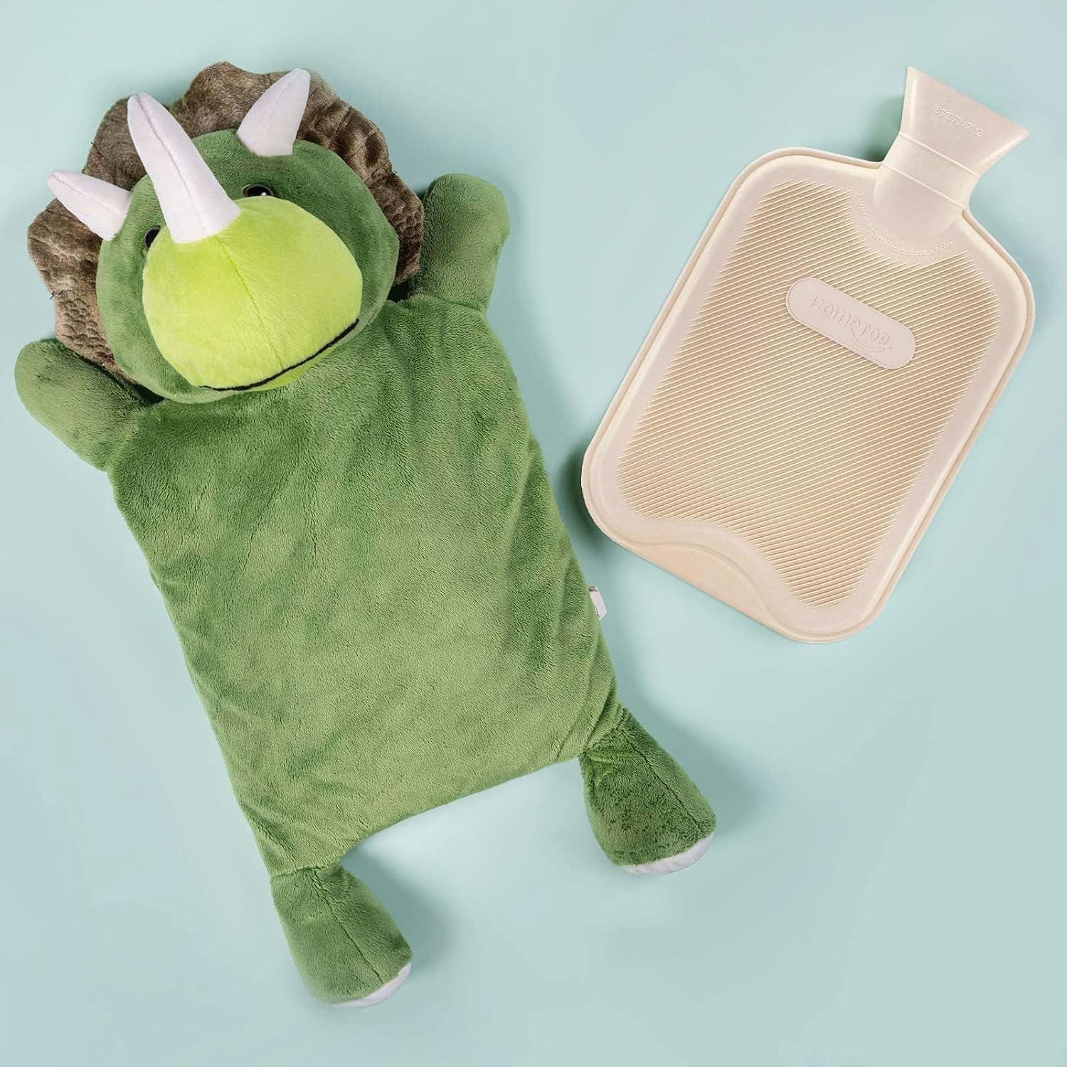 HomeTop Premium Classic Rubber Hot and Cold Water Bottle with Cute Stuffed Triceratops Cover