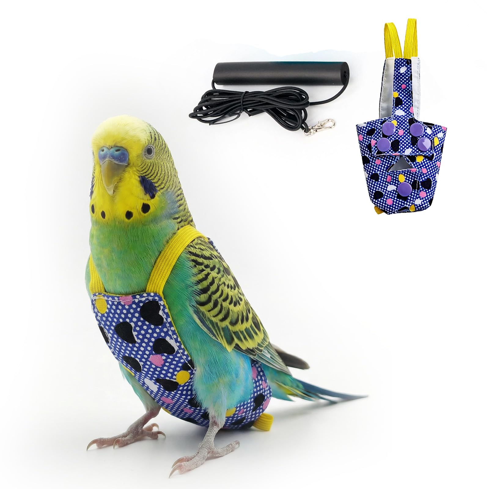Bird Flight Harness Vest, Snap-Fastener Design Harness Vast, Bird Flying Clothes with Rope and Handle for Parakeets Cockatiels Conures Budgies(black Heart - Vest + Traction M) — image 1