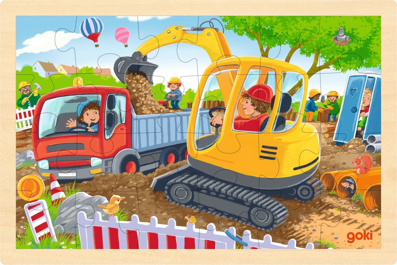 goki 57338 – Inlay Puzzle Digger – 24 Robust Wooden Pieces – Perfect for Small Construction Site Fans