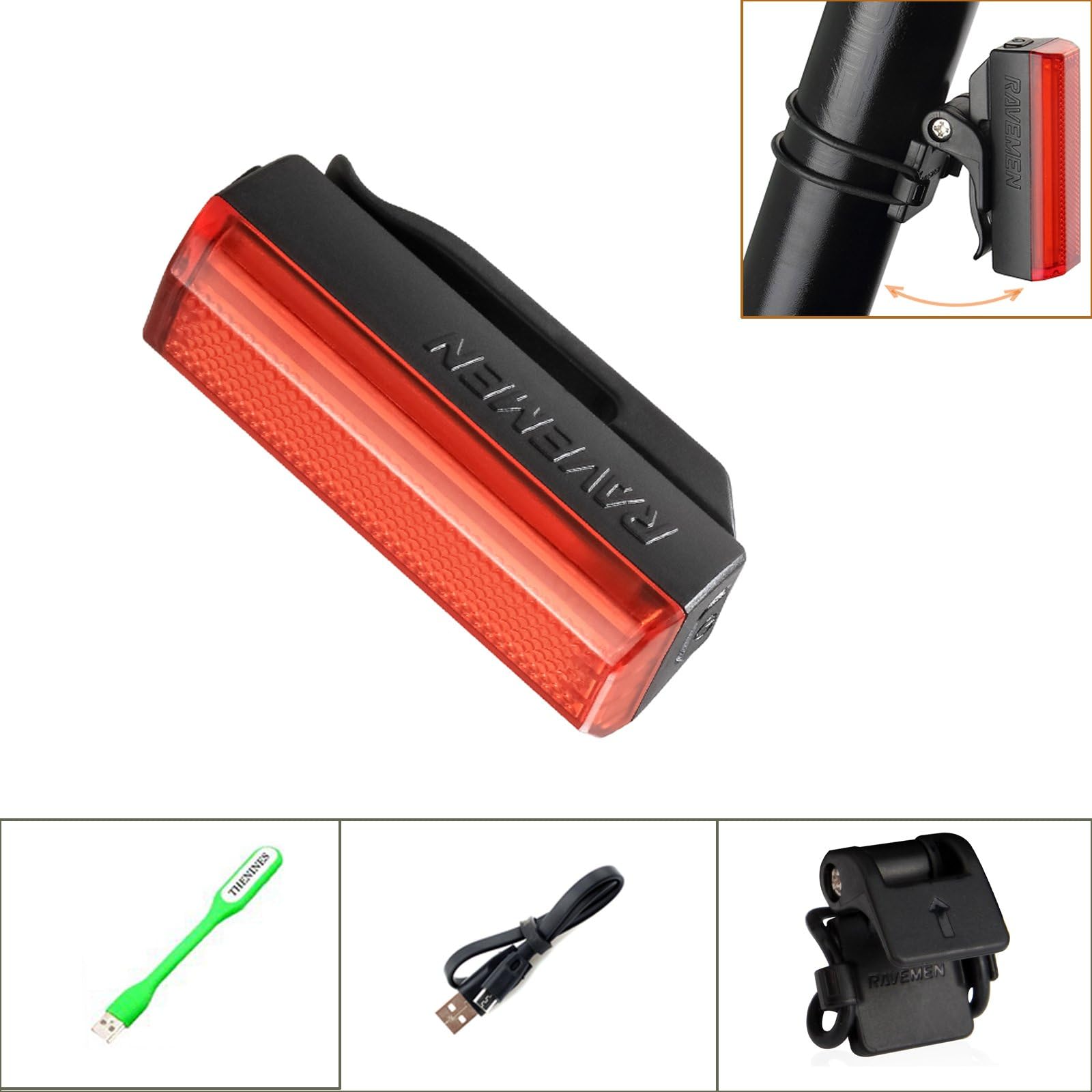 Ravemen TR20 Bike Rear Lights USB Rechargeable Bicycle Tail Light 20 Lumens Red High Intensity Rear LED Accessories Fits On Any Road Bikes Cycle Tail Lamp, Helmets. Easy To Install for Cycling Safety Flashlight