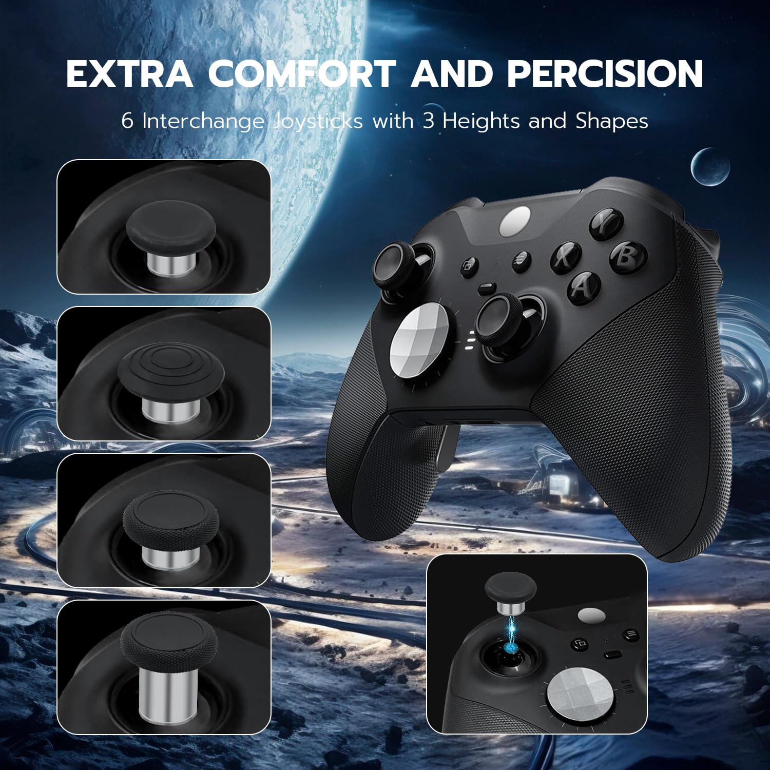 Mcbazel 13 in 1 Metal 6 Swap Thumbsticks Joysticks, 4 Trigger Paddles, 2 D-pads with Adjustment Tool and Carry Case for Xbox One Elite Series 2 Controller - Silver