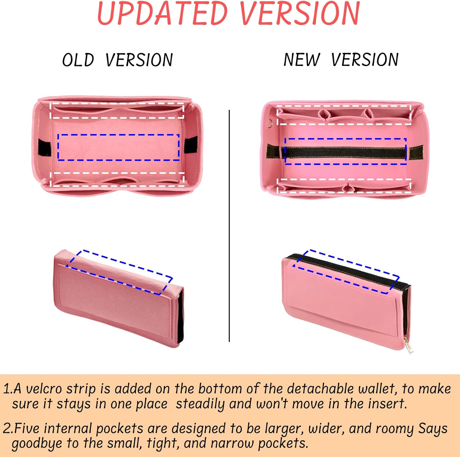 Purse Organizer Insert with Zipper Felt Bag Organizer for Tote Purse Bag Pink Medium - Image 5