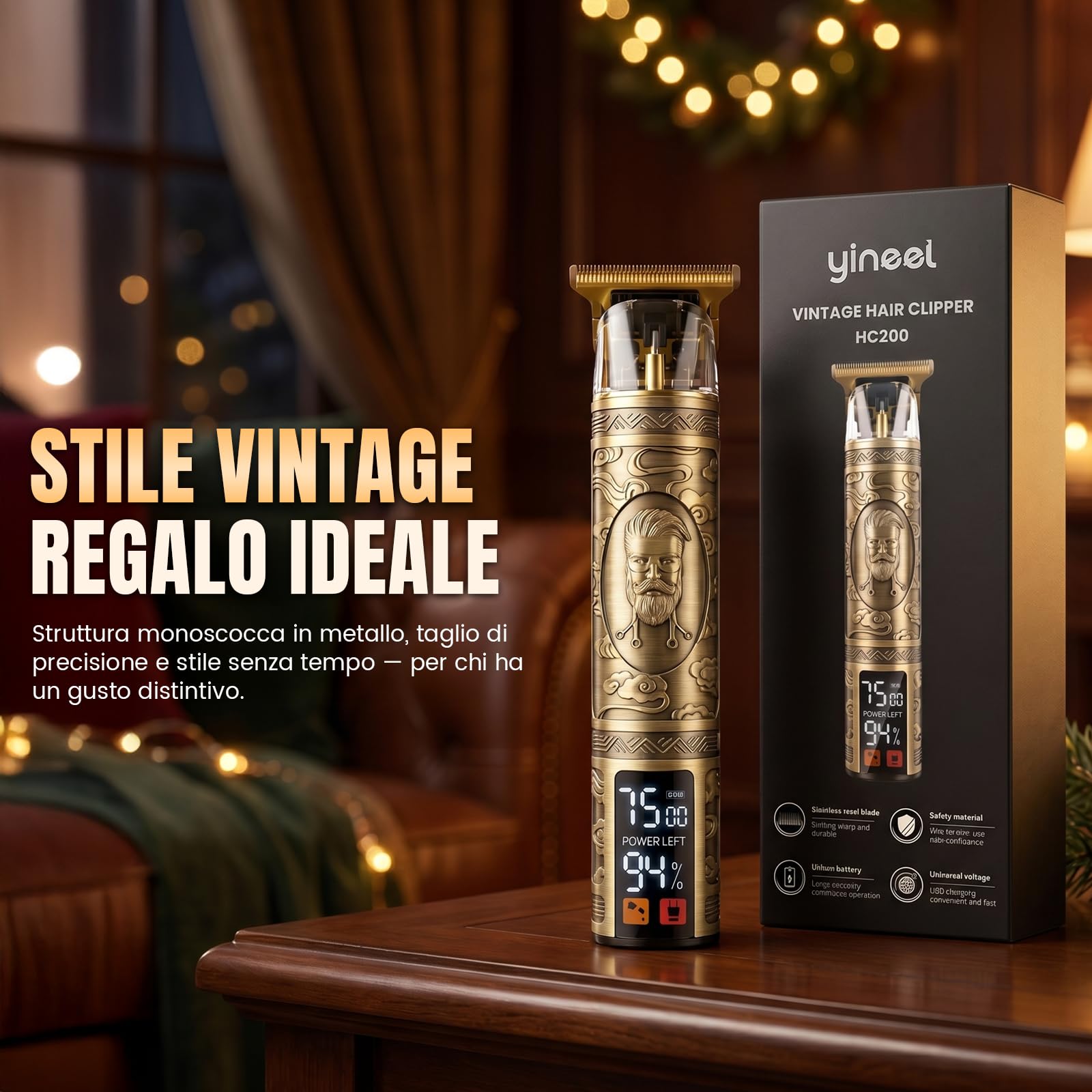 Yineel HC200 Tagliacapelli Uomo Professionale, rasoio elettrico barba | Elettrico Barba Macchinetta per Capelli Ricaricabile USB, Schermo LCD,Set Tagliabarba,Lama di Precisione a T, Regalo per Uomo