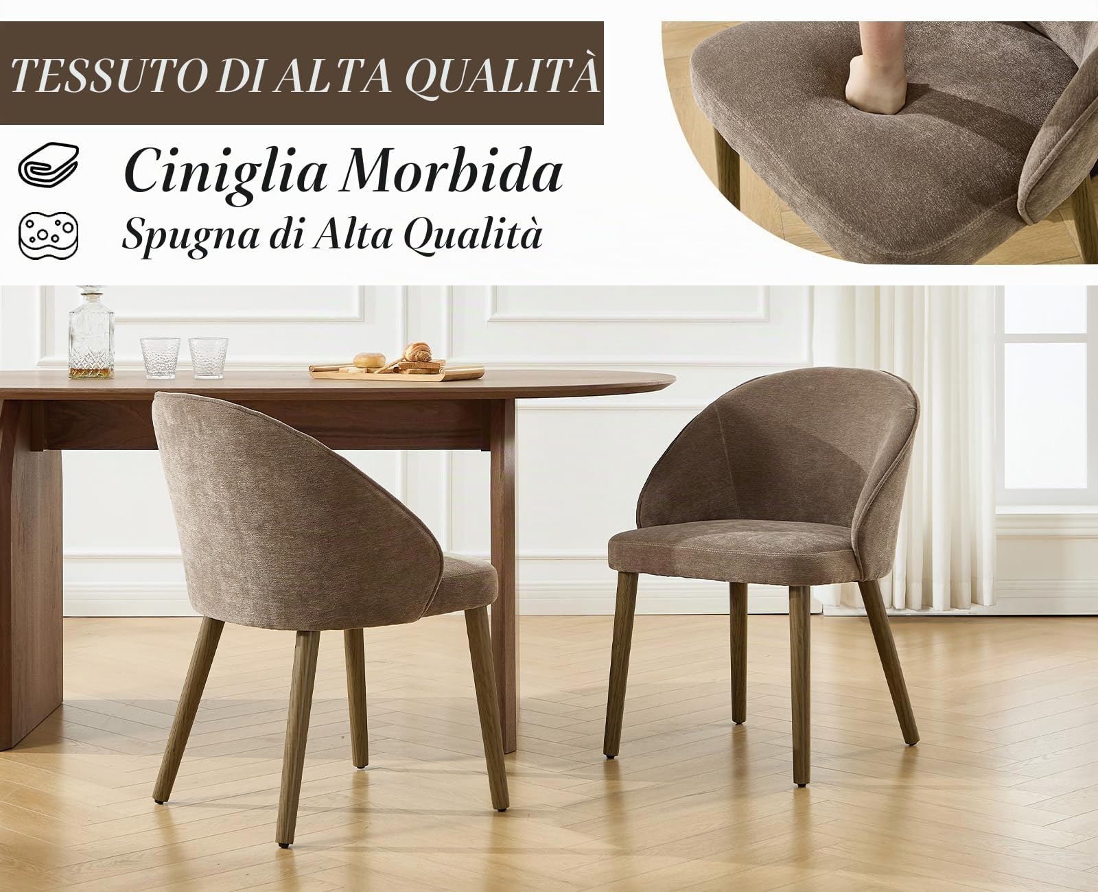 Set di 2 Sedie Sala da Pranzo Moderne per Cucina, Marrone