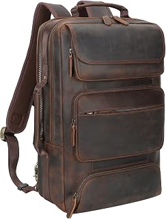 Mochila de viaje vintage de cuero de plena flor para computadora portátil de 17,3 "para hombres | Maletín convertible para oficina de negocios con múltiples bolsillos Mochila para acampar para el fin de semana