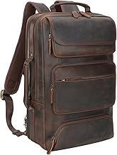 TIDING Full Grain Leather 17.3 Inch Laptop Backpack for Men, Convertible Business Briefcase Weekender Camping Bag Travel Rucksack