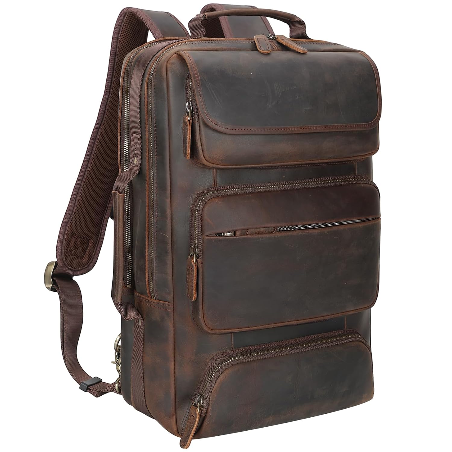 TIDING Full Grain Leather 17 3 Inch Laptop Backpack for Men Convertible Business Briefcase Weekender Camping Bag Travel