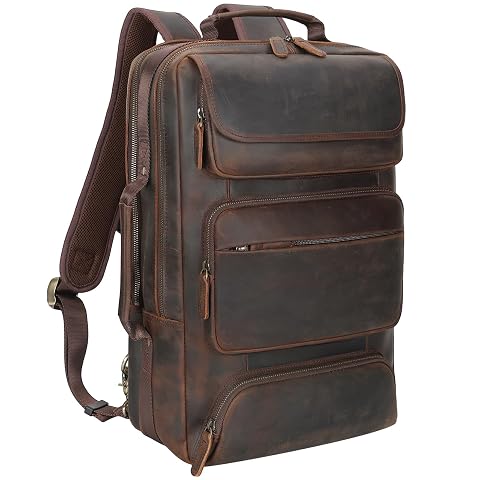 TIDING Full Grain Leather 17 3 Inch Laptop Backpack for Men Convertible Business Briefcase Weekender Camping Bag Travel