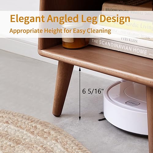 Miniatura 7 de Mesa auxiliar, mesita de noche pequeña de madera de haya maciza con gran compartimento de almacenamiento abierto, parte superior vallada, orificio