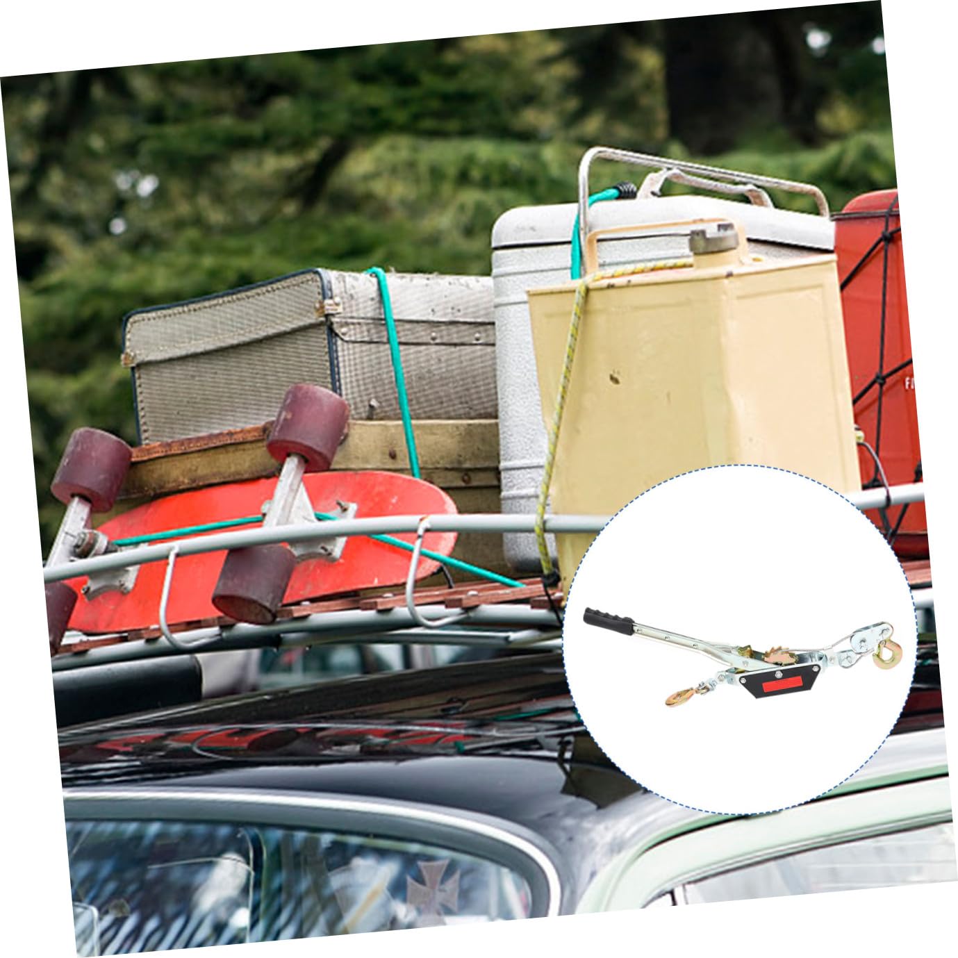 Amosfun 2T Portable Ratchet Wire Puller with Dual Hooks Manual Power Grip for Boat and Heavy Duty Use Includes 2m Steel Cable