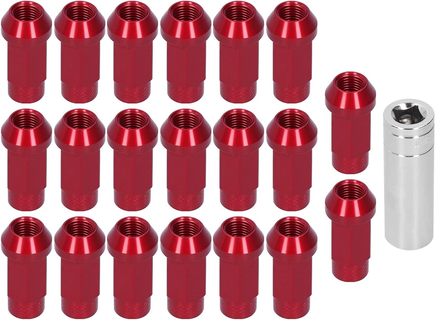 20pcs Wheel Lug Nuts M14x1.5 Thread 2in Height 7075-T6 Aluminum Thru Hole Locking Lug Nuts Axle Hub Tire Lugs Nuts(Red)