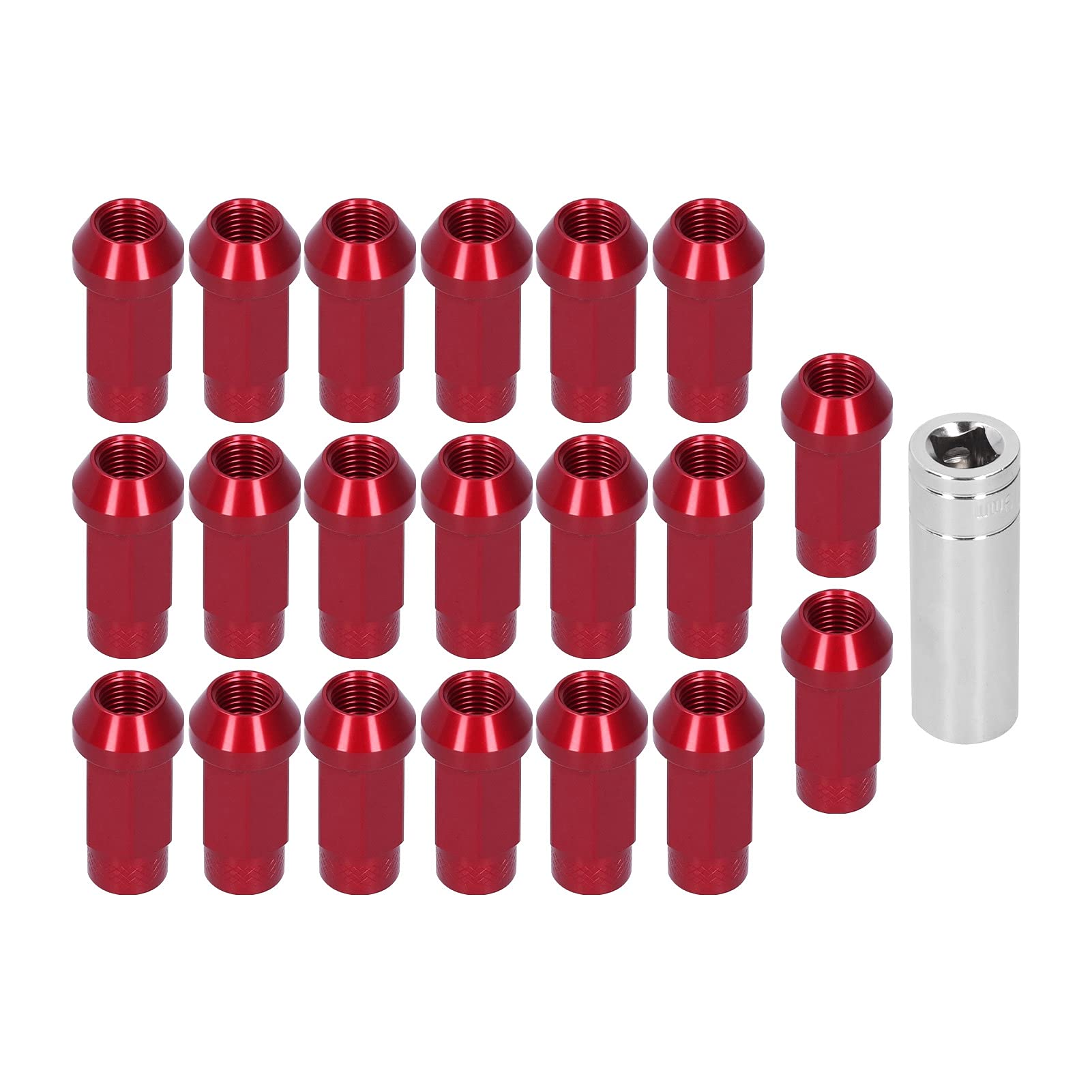 20pcs Wheel Lug Nuts M14x1.5 Thread 2in Height 7075-T6 Aluminum Thru Hole Locking Lug Nuts Axle Hub Tire Lugs Nuts(Red)