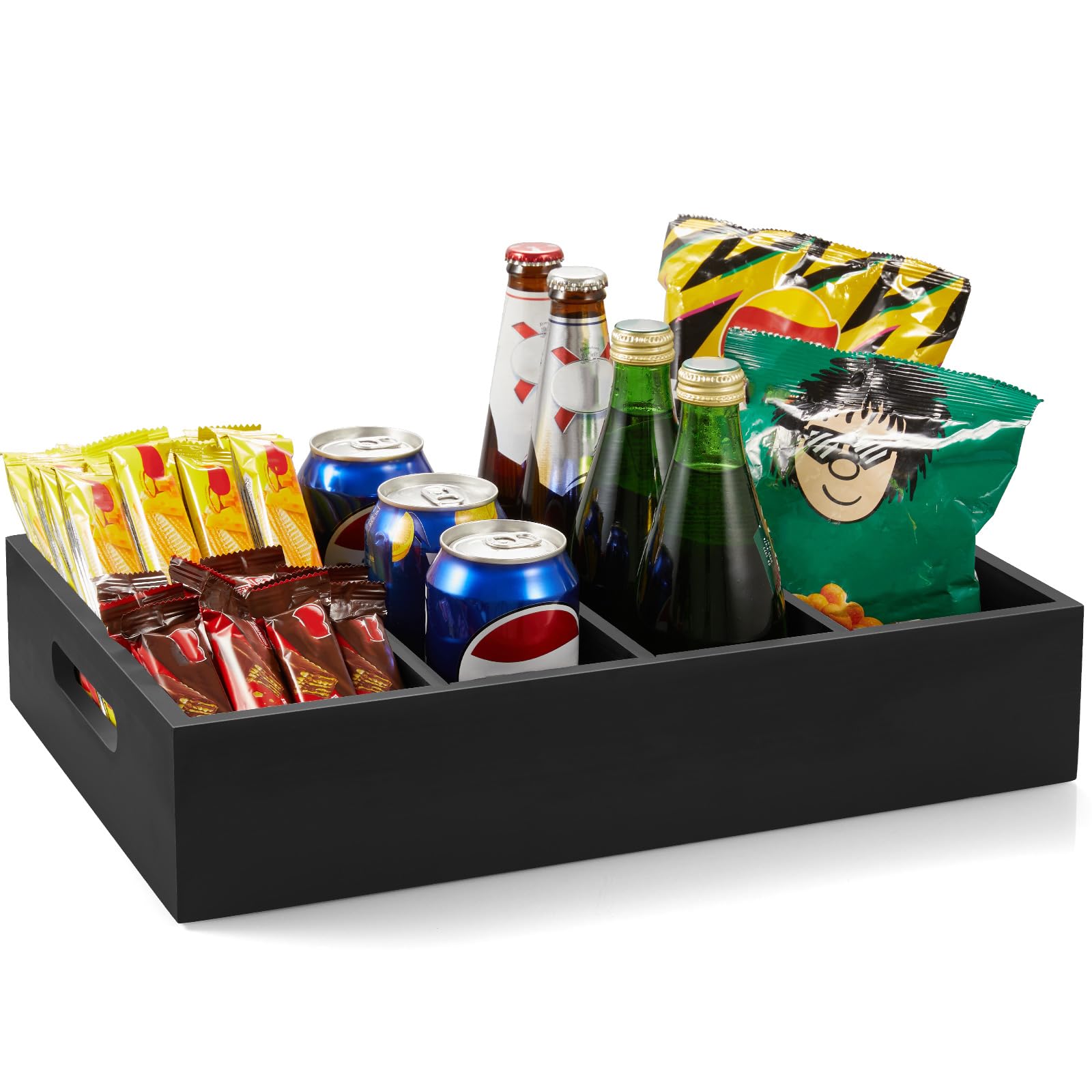 DRASTAR Snack Tray Organizer, Wooden Snack Display for Counter, Snack Bar Station, Chip Organizer for Pantry Shelf, Snack Basket Organizer, Kitchen