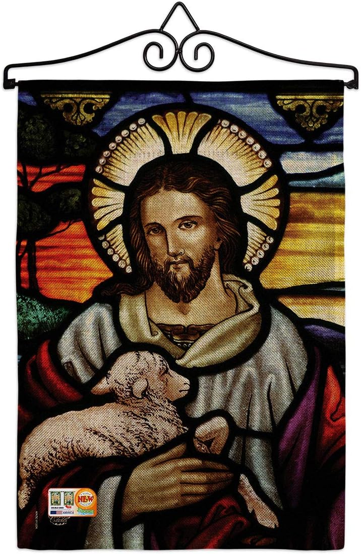 Jesus is the Good Shepherd Garden Flag Set Wall Holder Religious Faith Hope Grace Peace Dove Christian Religion Easter Small Decorative Gift Yard House Banner Made In USA 13 X 18.5