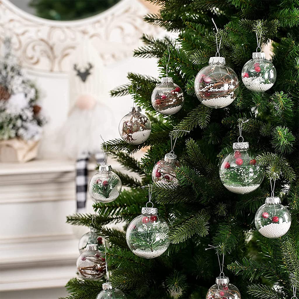 12 piezas 3 pulgadas bolas de Navidad transparentes adornos bolas de plástico inastillables transparentes colgantes decoración del árbol de Navidad