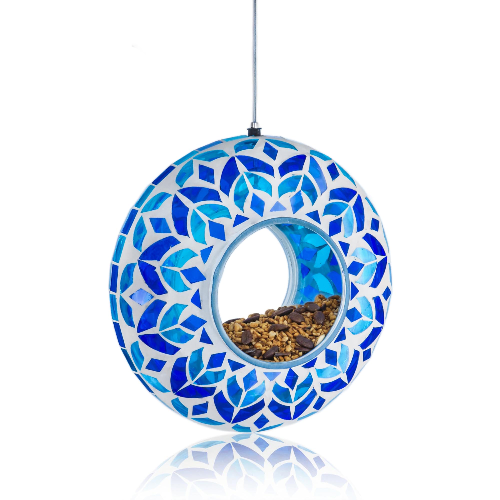 Lily's Home 8" Mosaic Hanging Bird Feeder with 10" Wire - Bird Feeders for Outdoors - Ideal Garden Decor - Easy to Fill and Hang - Perfect for