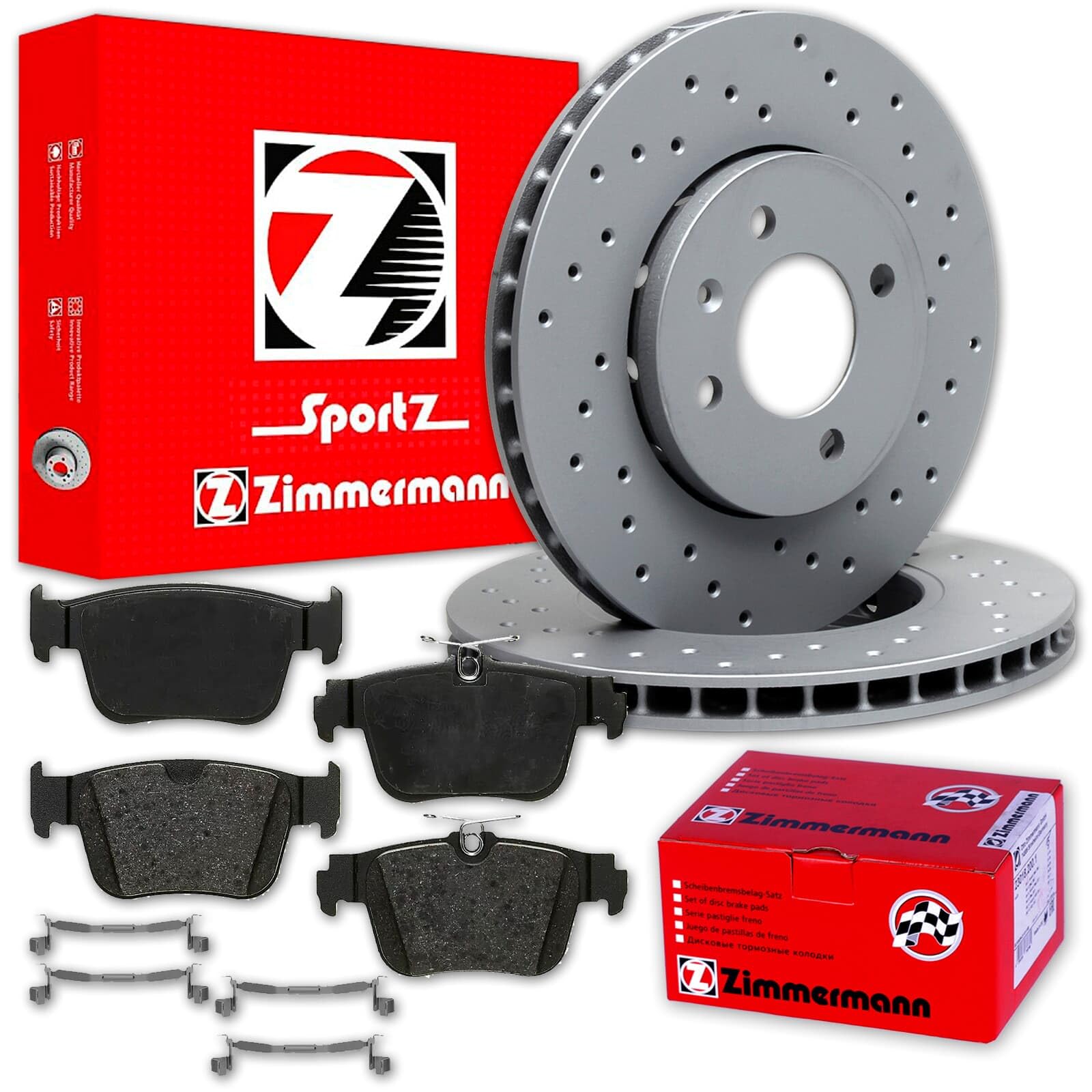 Zimmermann Sport Bremsscheiben + Beläge hinten | 100.3309.52 + 26206.160.2 für Golf 8 A3 Octavia