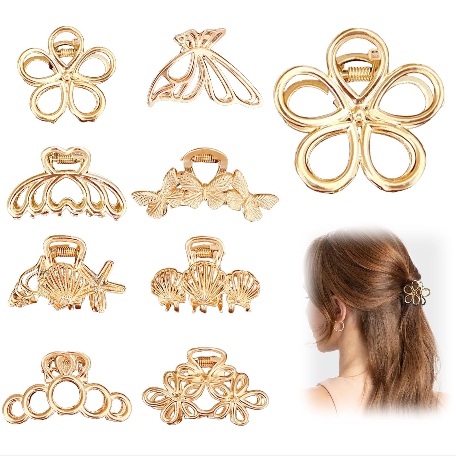 Goiern 8 pinzas pequeñas doradas para el pelo, mini pinzas para el pelo para mujeres, accesorios de pelo de metal, mini pinzas para el pelo grueso y fino