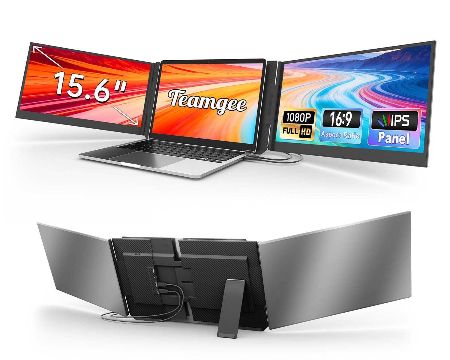 Teamgee Laptop Bildschirm Erweiterung FHD, 15,6 Zoll Ultra Schlanker Tragbarer Monitor, Plug & Play Triple Display für Arbeit, Reisen, & Gaming, Kompatibel mit Mac/Windows/Android/Dex