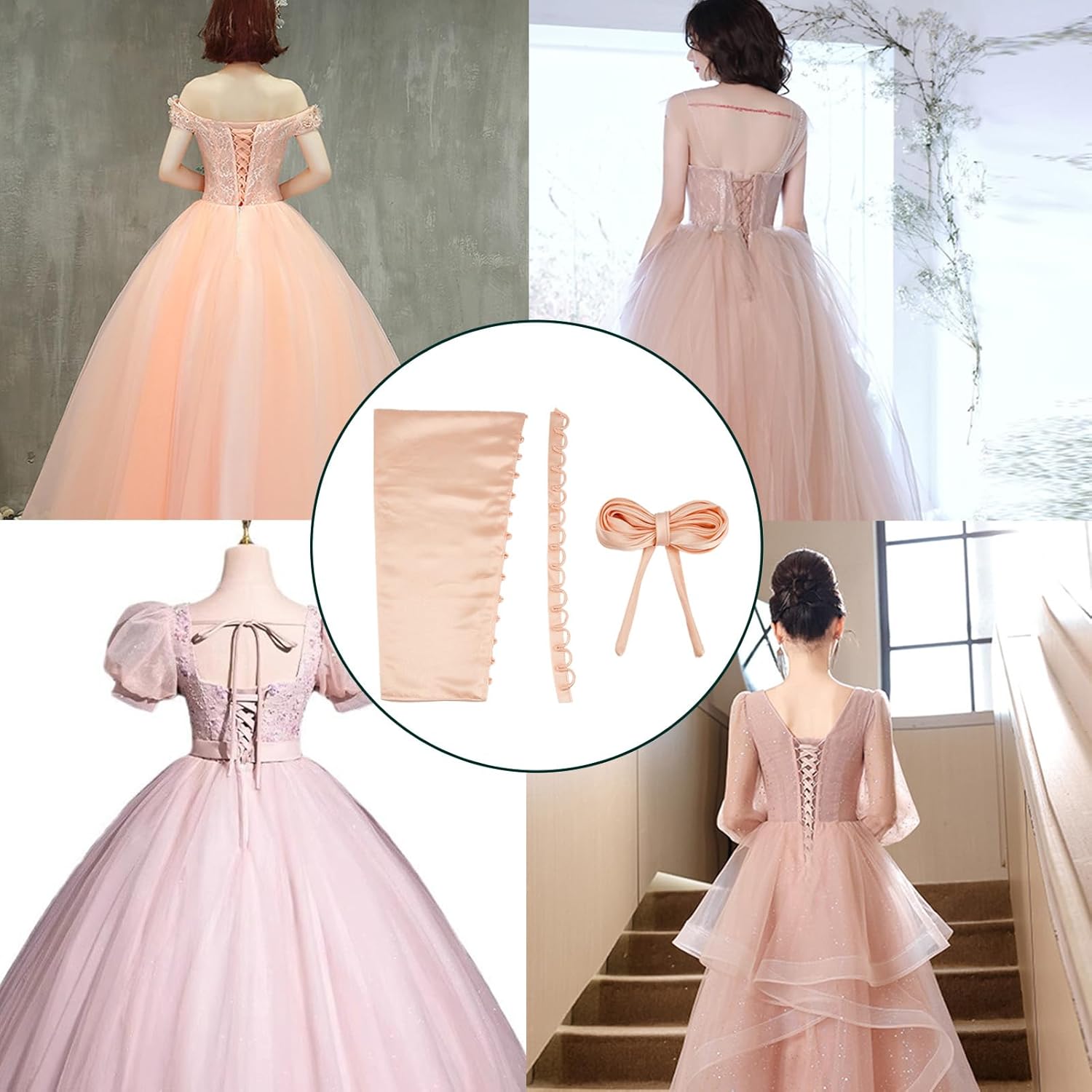 NICENEEDED Satin Corset Back Kit, Light Pink Bridal Dress Zipper Replacement Set, Adjustable Lace-up Back Replacement Gown Satin Corset Kit Loops for Women - Image 4