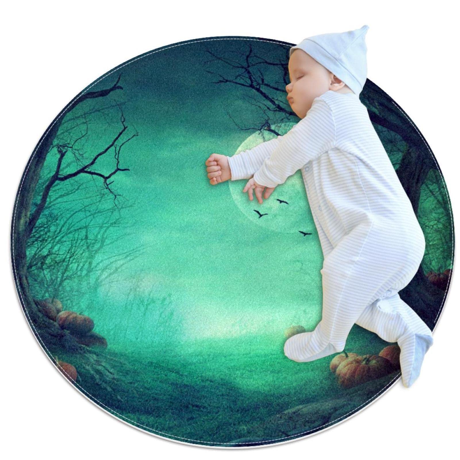 Tapis de salle de bain antidérapant rond 1m motif citrouille pour chambre enfant