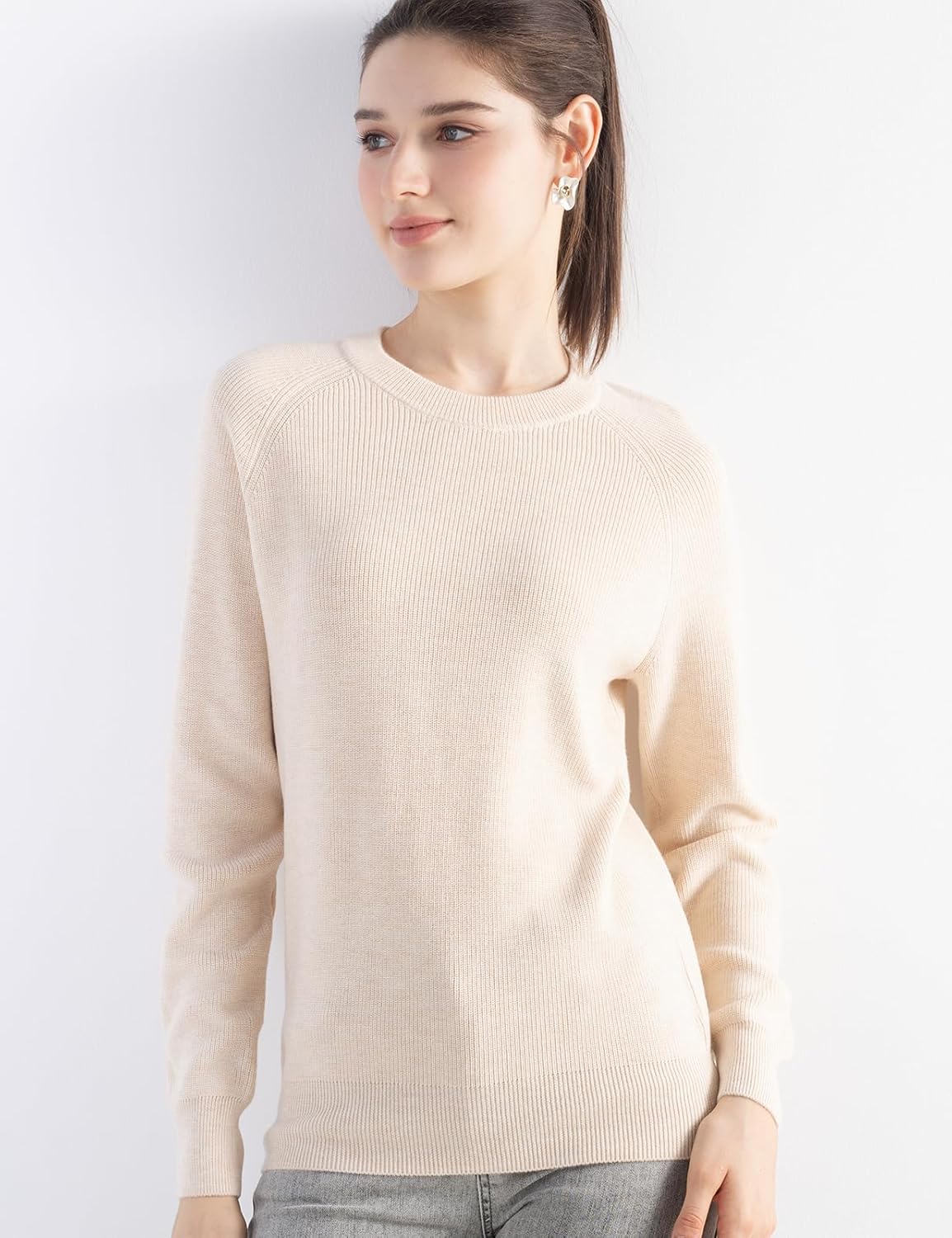 Women's Merino Wool Blend Sweater 2025 Fall Winter Casual Crew Neck Warm Soft Long Sleeve Knit Pullover Sweater - Image 2